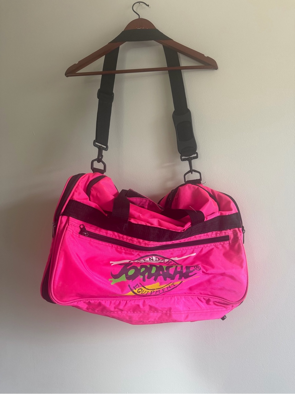 Vintage Jordache Equipment Hot Pink Expandable Duffle Bag Retro 80s 90s GYM NEON